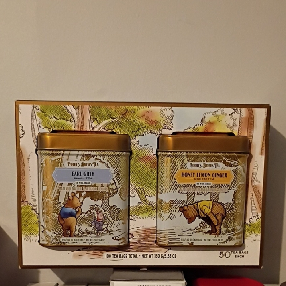 Pooh's Brew Tea Tin Set - Earl Grey & Honey Lemon Ginger - Gold Tins